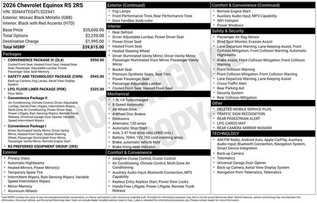 New 2026 Chevrolet Equinox RS w/ Convenience Package III AWD/4WD image 6