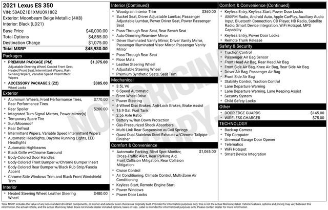 Used 2021 Lexus ES 350 w/ Premium Package image 7