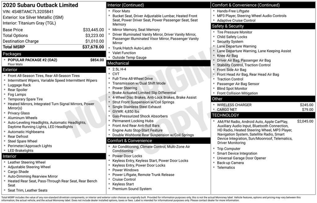 Used 2020 Subaru Outback Limited w/ Popular Package #2 image 11