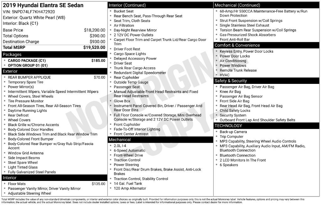 Used 2019 Hyundai Elantra SE w/ Cargo Package FWD image 31
