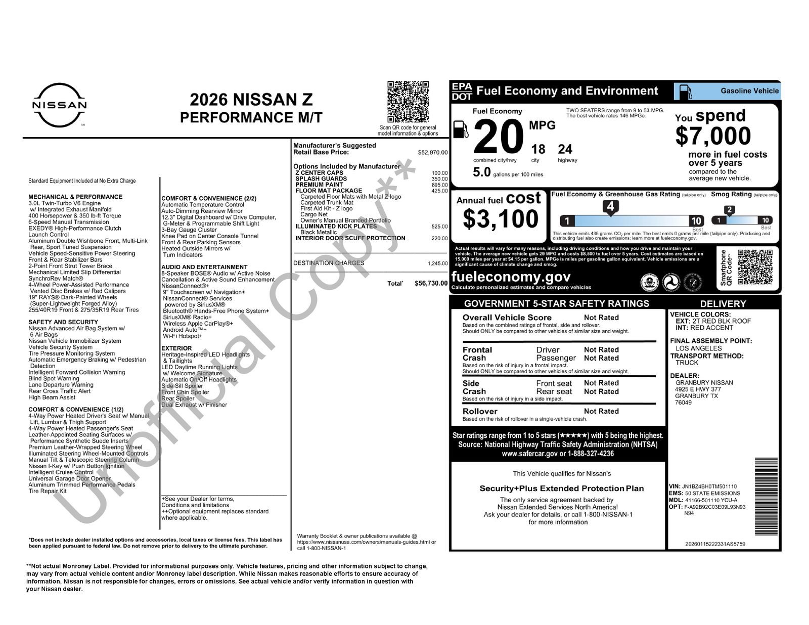Used 2026 Nissan Z Performance w/ Floor Mat Package RWD image 32