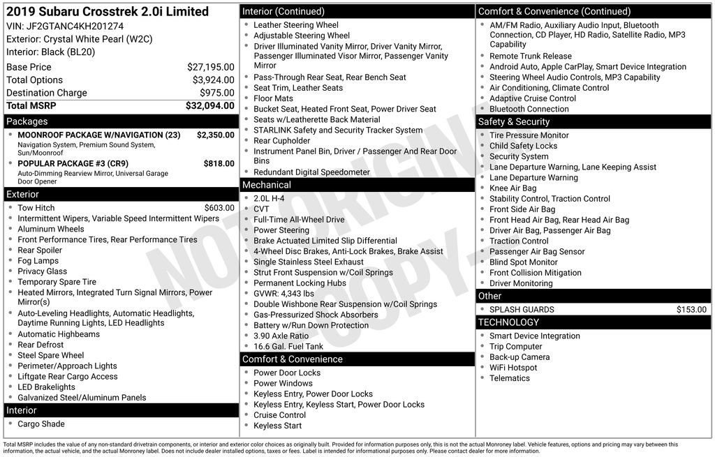 Used 2019 Subaru Crosstrek 2.0i Limited w/ Moonroof Package w/Navigation image 42