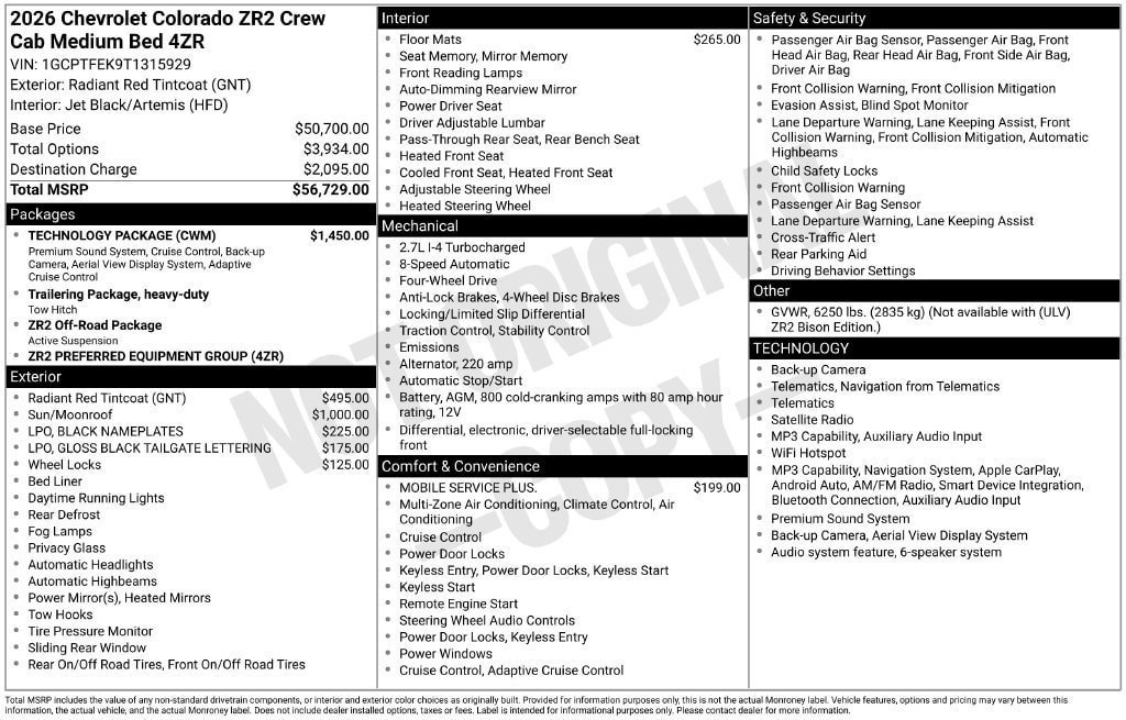 New 2026 Chevrolet Colorado ZR2 w/ Technology Package AWD/4WD image 11
