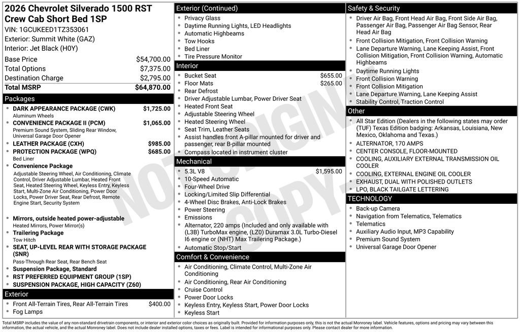 New 2026 Chevrolet Silverado 1500 RST w/ Dark Appearance Package AWD/4WD image 7
