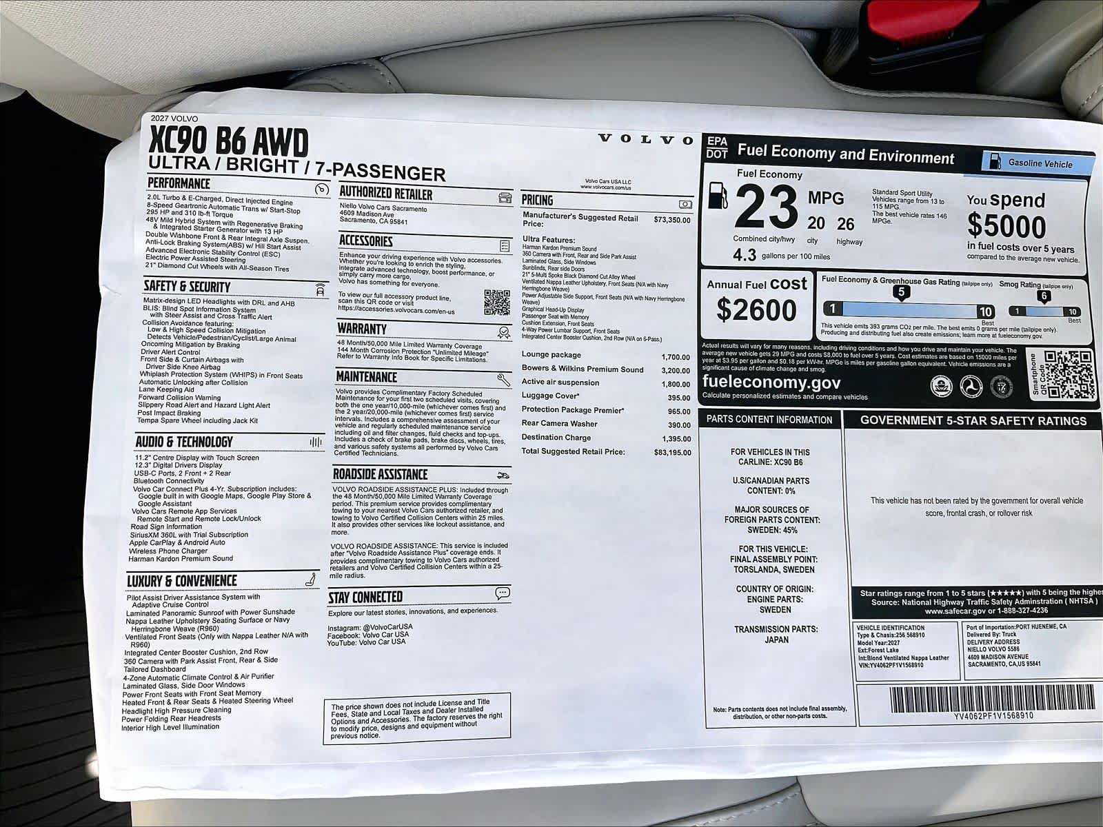 New 2027 Volvo XC90 B6 Ultra AWD/4WD image 37