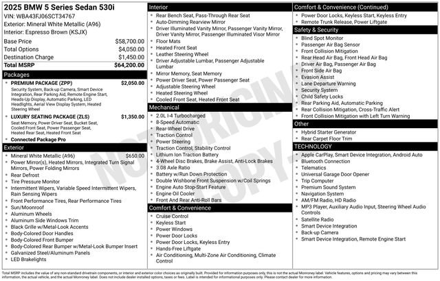 Used 2025 BMW 530i w/ Premium Package RWD image 44