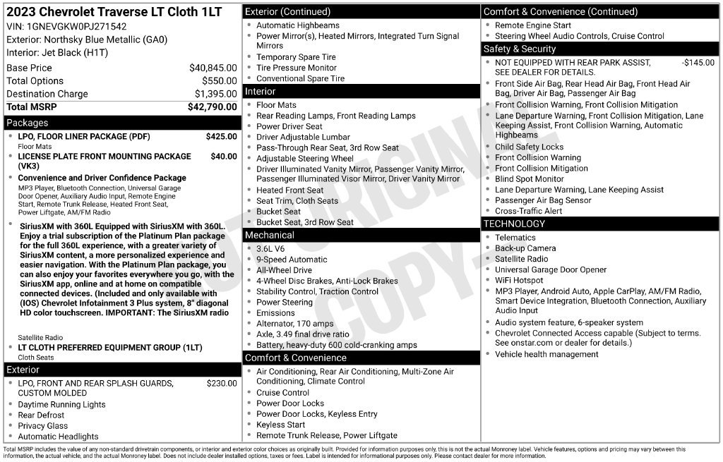Used 2023 Chevrolet Traverse LT w/ LPO, Floor Liner Package AWD/4WD image 42