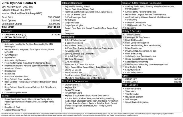 New 2026 Hyundai Elantra N w/ Cargo Package image 4