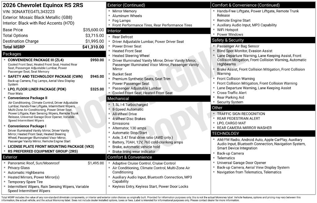 Used 2026 Chevrolet Equinox RS w/ Convenience Package III AWD/4WD image 42
