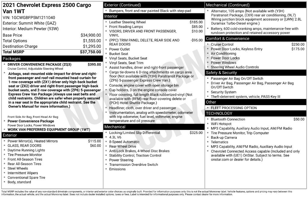 Used 2021 Chevrolet Express 2500 Extended w/ Driver Convenience Package RWD image 34