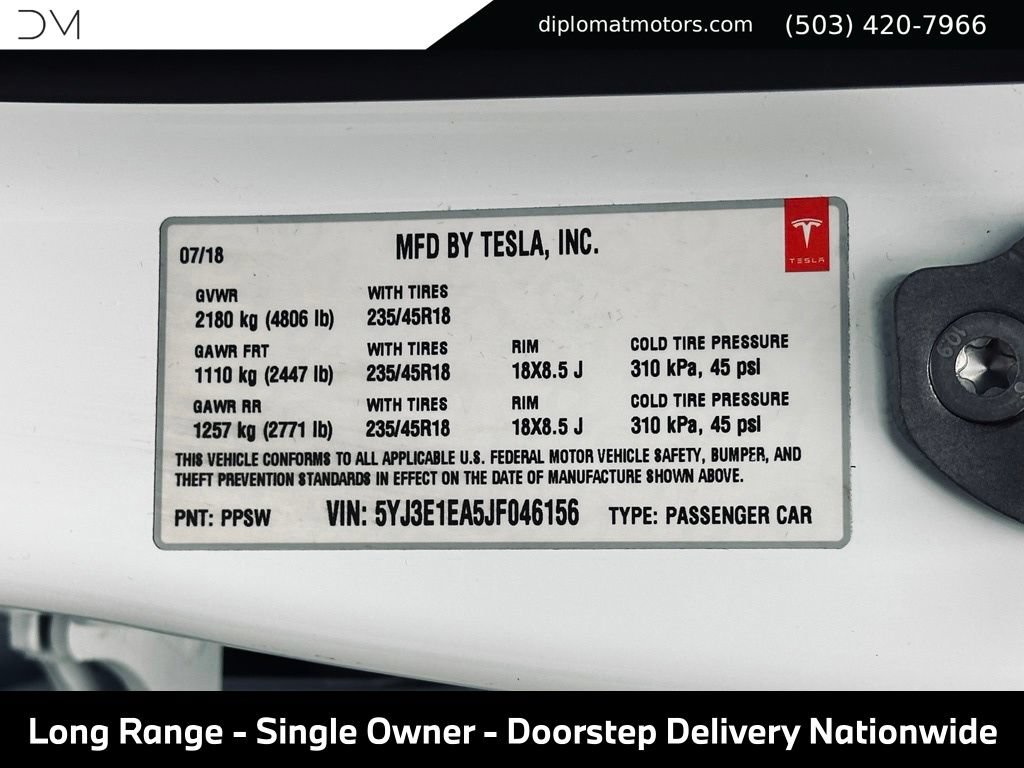 Used 2018 Tesla Model 3 Long Range RWD image 44