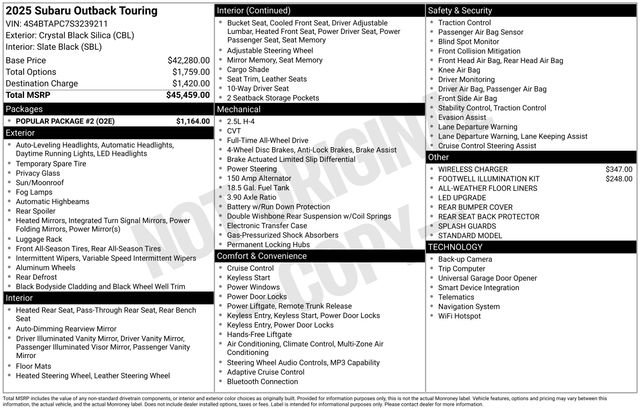 Certified 2025 Subaru Outback Touring w/ Popular Package #2 AWD/4WD image 6