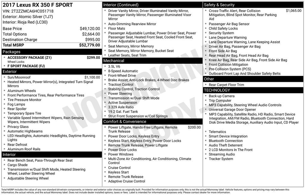 Used 2017 Lexus RX 350 F Sport w/ Accessory Package FWD image 7