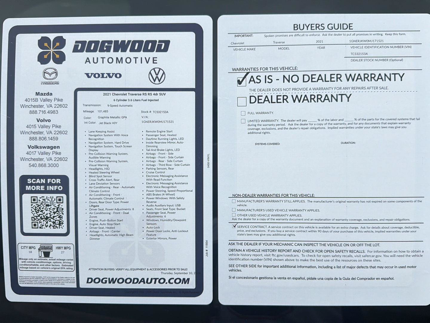 Used 2021 Chevrolet Traverse RS FWD image 17