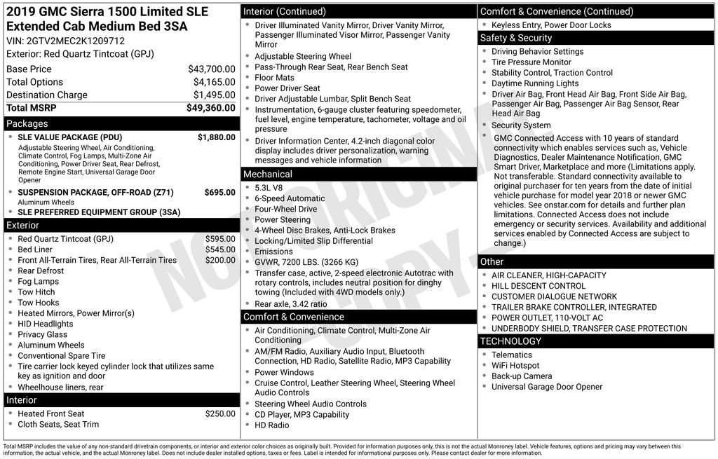 Used 2019 GMC Sierra 1500 SLE w/ SLE Value Package AWD/4WD image 2