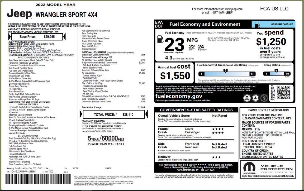Used 2022 Jeep Wrangler Sport AWD/4WD image 12