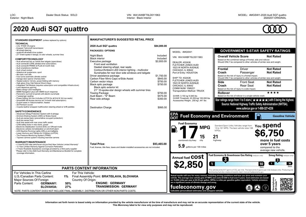 Used 2020 Audi SQ7 Premium Plus w/ S Executive Package image 9