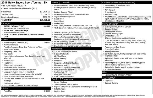 Used 2018 Buick Encore Sport Touring w/ Safety Package image 41