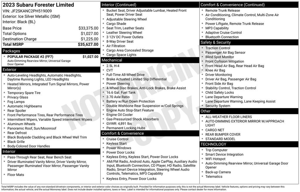 Used 2023 Subaru Forester Limited w/ Popular Package #2 AWD/4WD image 3