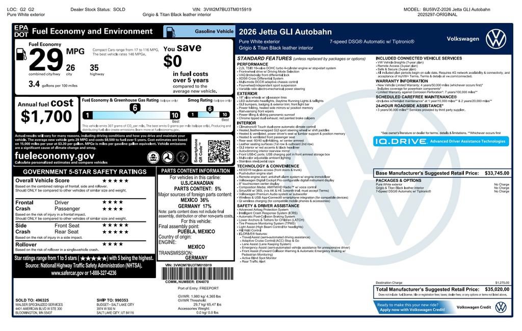 Used 2026 Volkswagen Jetta GLI Autobahn FWD image 4