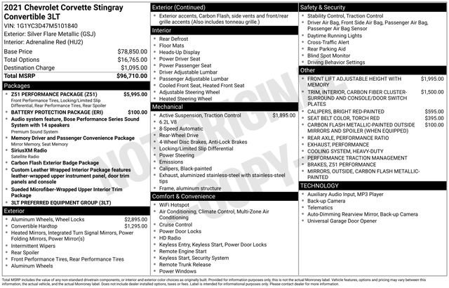 Used 2021 Chevrolet Corvette Stingray Premium Conv w/ Z51 Performance Package image 38