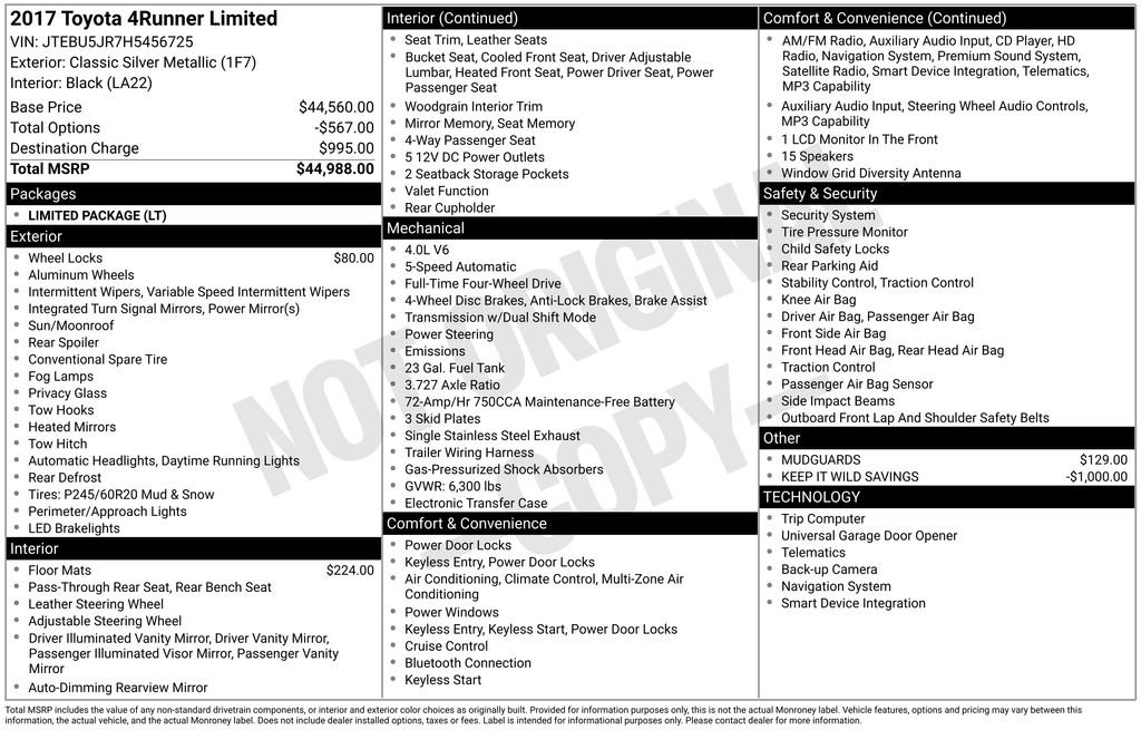 Used 2017 Toyota 4Runner Limited AWD/4WD image 2