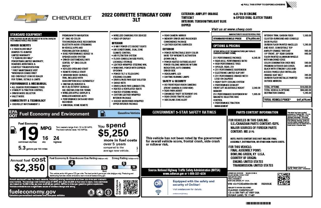 Used 2022 Chevrolet Corvette Stingray Premium Conv w/ Z51 Performance Package image 7