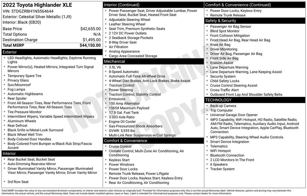 Used 2022 Toyota Highlander XLE AWD/4WD image 35