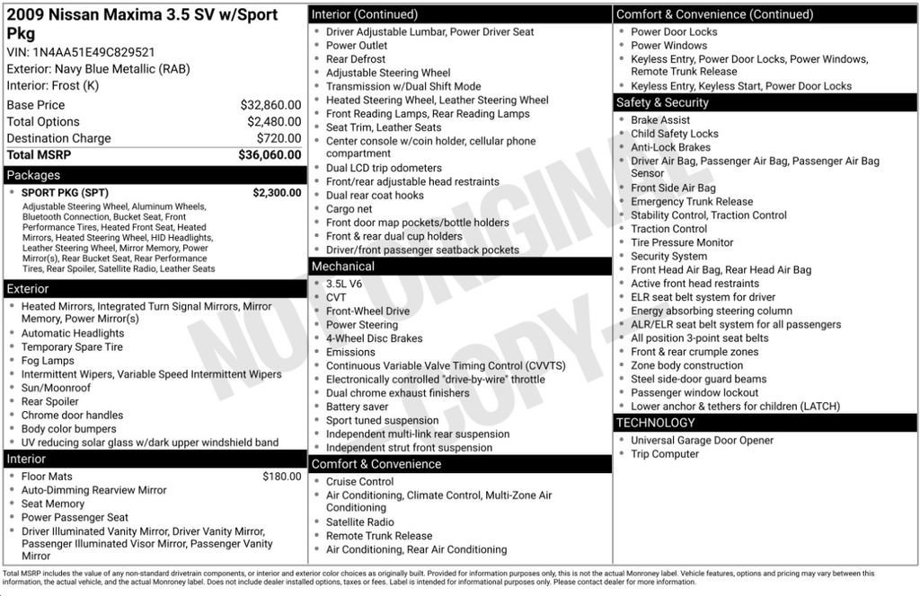 Used 2009 Nissan Maxima 3.5 SV w/ Sport Pkg FWD image 5