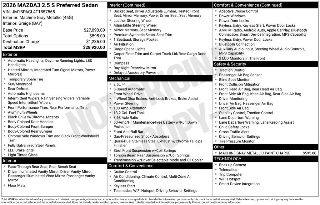 New 2026 MAZDA MAZDA3 2.5 S Sedan w/ Preferred Pkg image 6