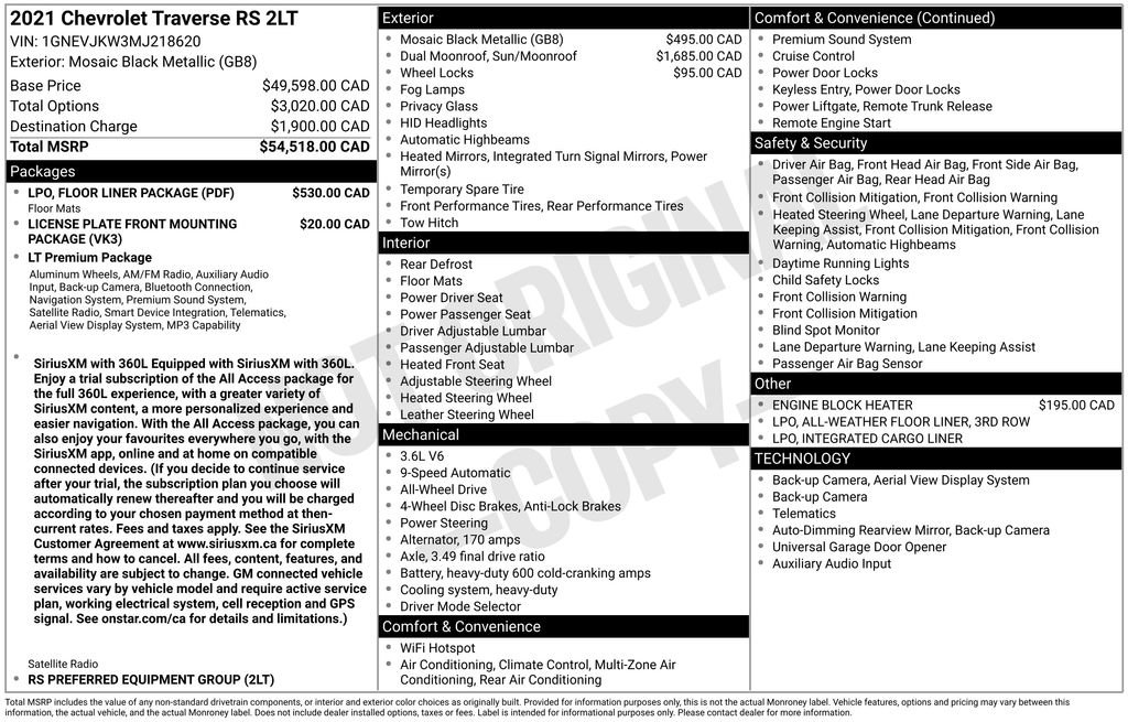 Used 2021 Chevrolet Traverse RS w/ LPO, Floor Liner Package AWD/4WD image 69