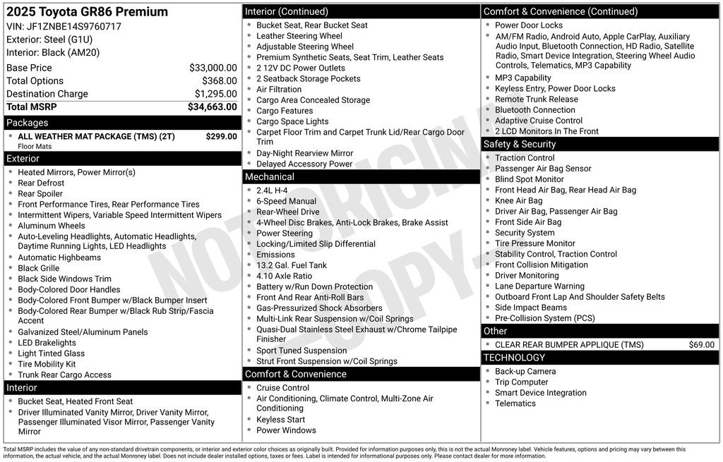 Used 2025 Toyota GR86 Premium w/ ALL Weather Mat Package (TMS) RWD image 29