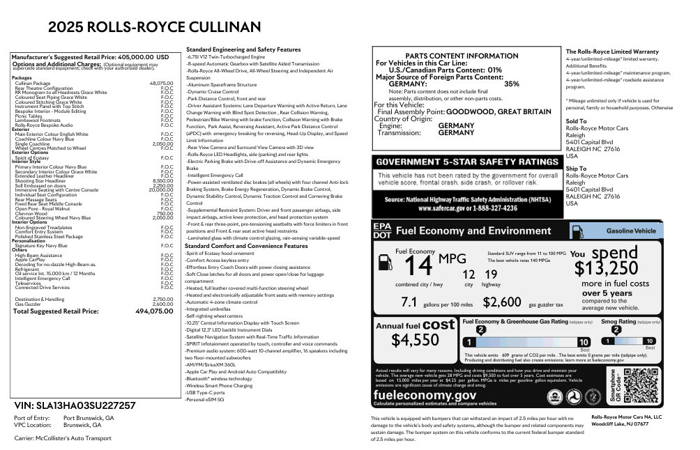 Certified 2025 Rolls-Royce Cullinan AWD/4WD image 28