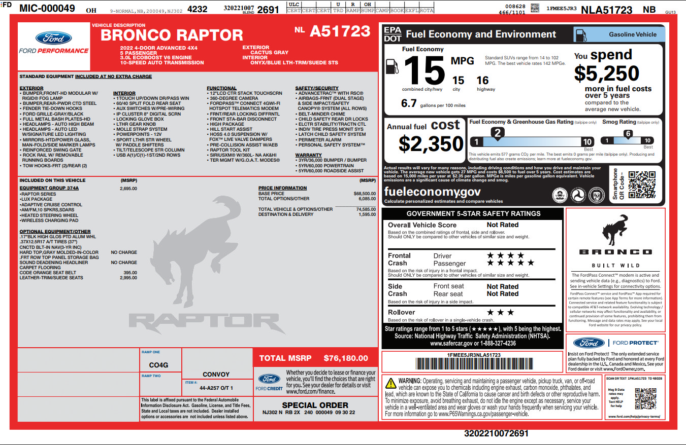 Used 2022 Ford Bronco Raptor AWD/4WD image 32