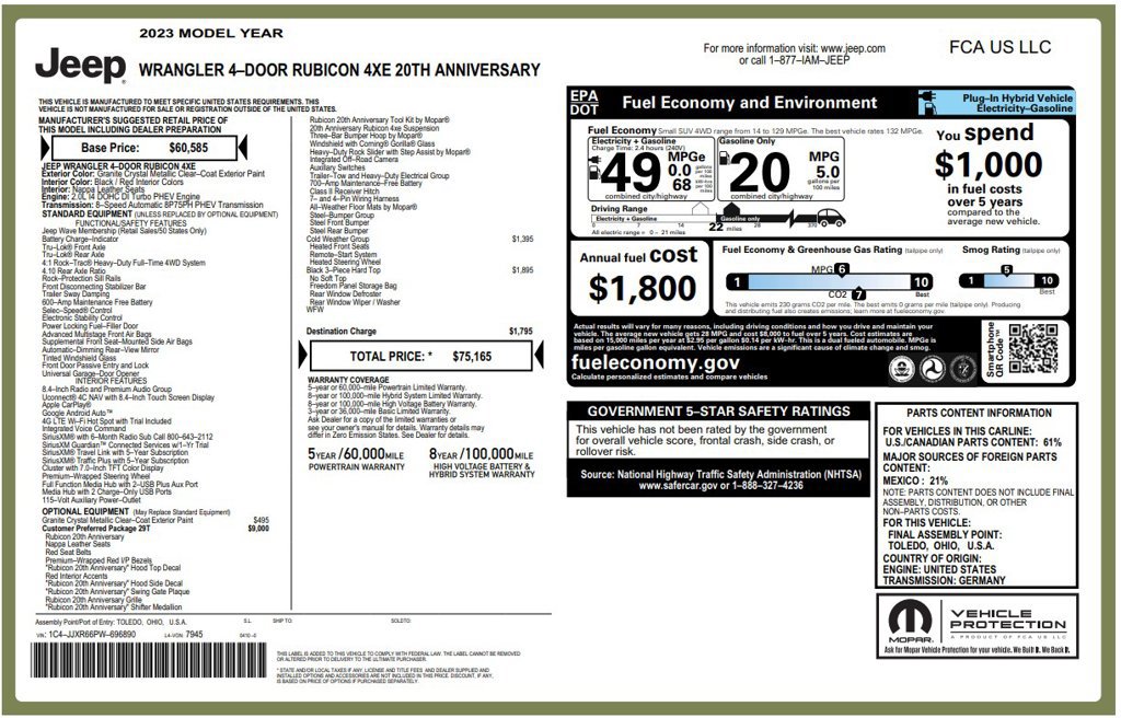 Certified 2023 Jeep Wrangler Unlimited Rubicon 4xe AWD/4WD image 3