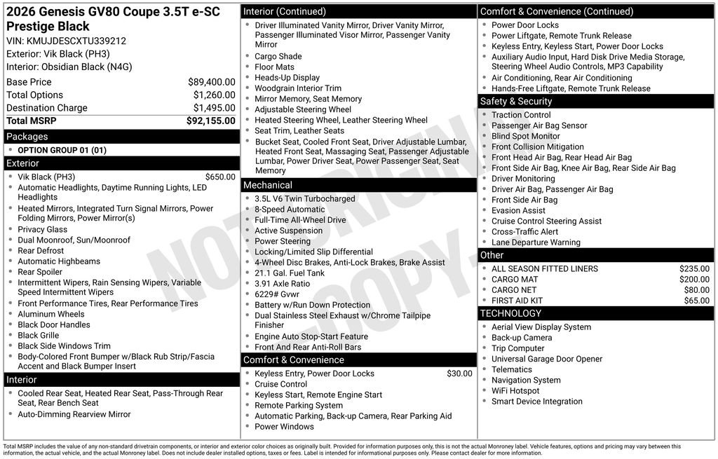 New 2026 Genesis GV80 3.5T Prestige AWD/4WD image 4