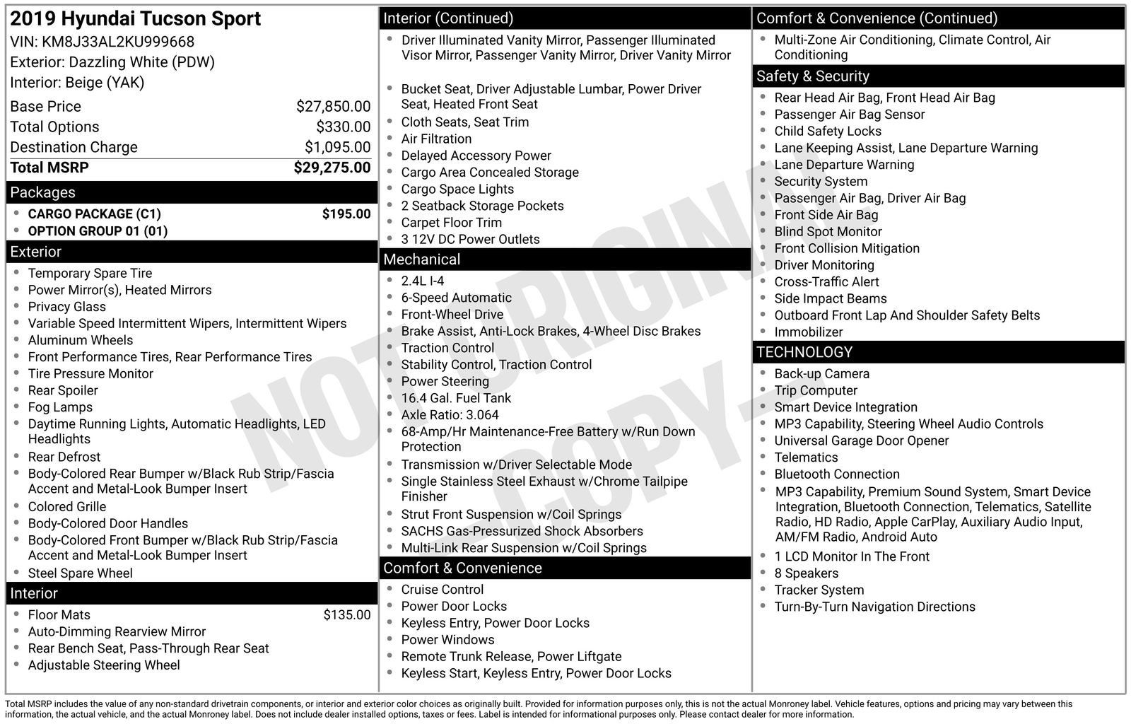 Used 2019 Hyundai Tucson Sport w/ Cargo Package FWD image 32