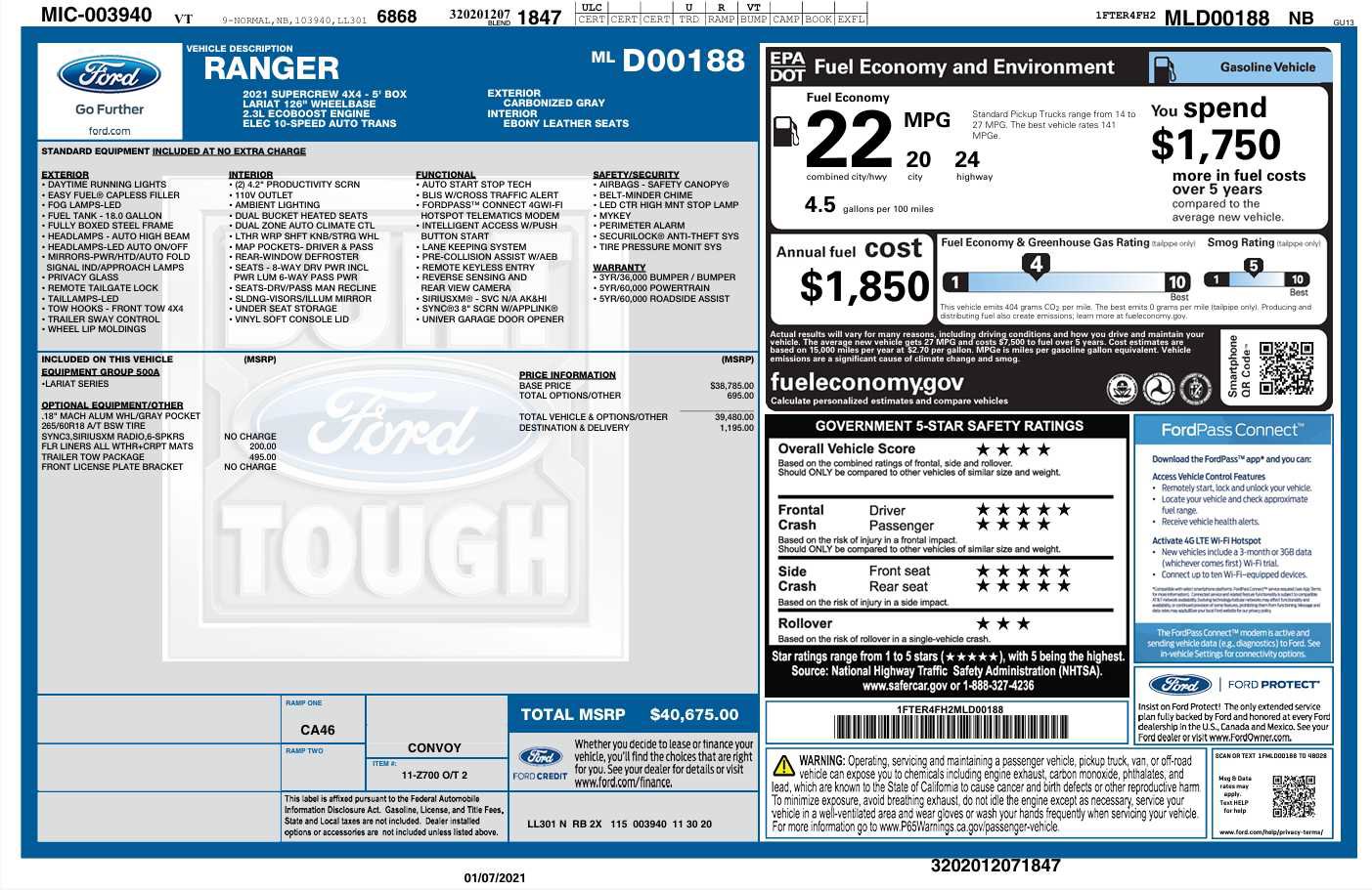 Used 2021 Ford Ranger Lariat w/ Trailer Tow Package AWD/4WD image 3