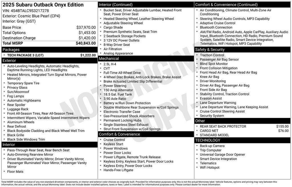 Used 2025 Subaru Outback Onyx Edition w/ Tech Package 3 image 30