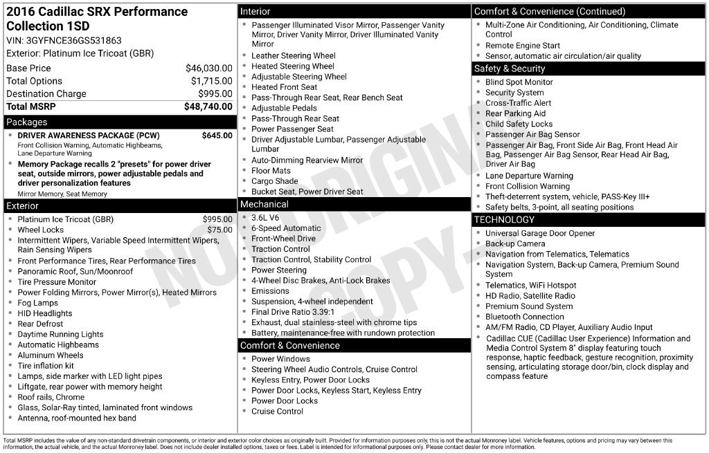 Used 2016 Cadillac SRX Performance w/ Driver Awareness Package FWD image 5
