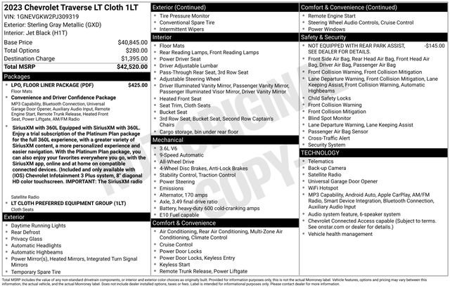 Used 2023 Chevrolet Traverse LT w/ LPO, Floor Liner Package AWD/4WD image 5