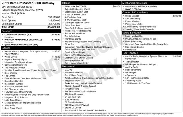 Used 2021 RAM ProMaster 3500 w/ Convenience Group FWD image 3