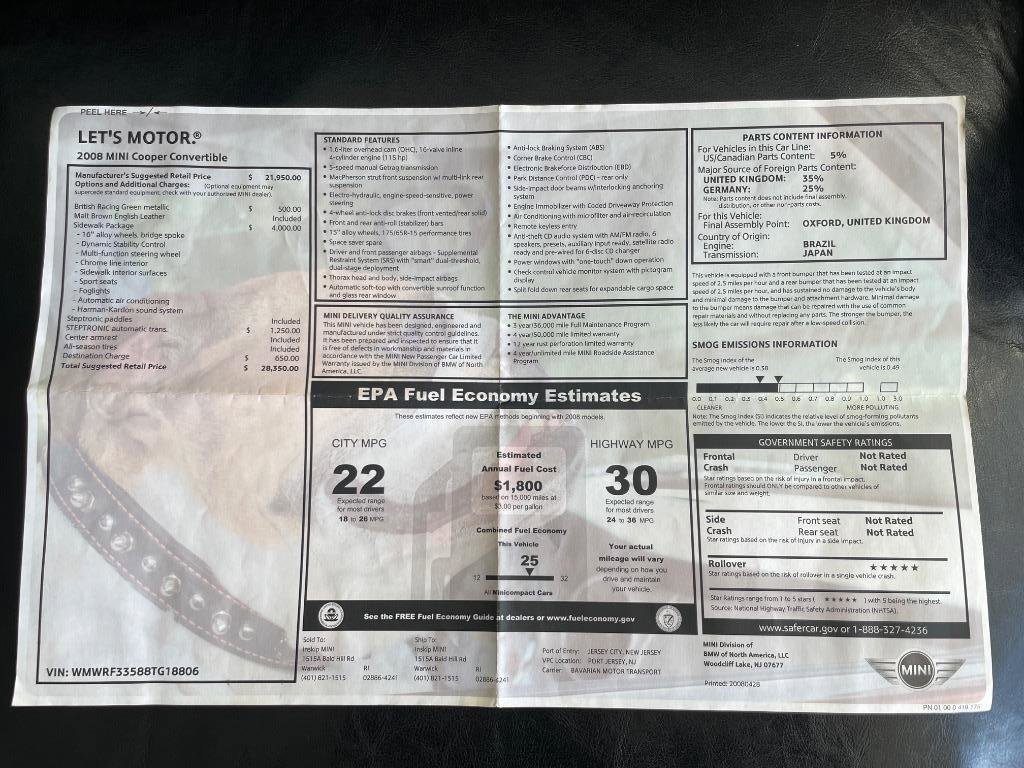 Used 2008 MINI Cooper Convertible w/ Sidewalk Pkg image 30
