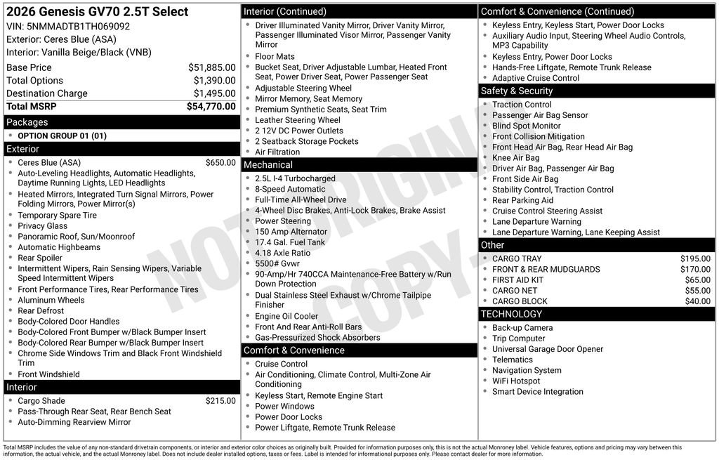New 2026 Genesis GV70 2.5T Select AWD/4WD image 5