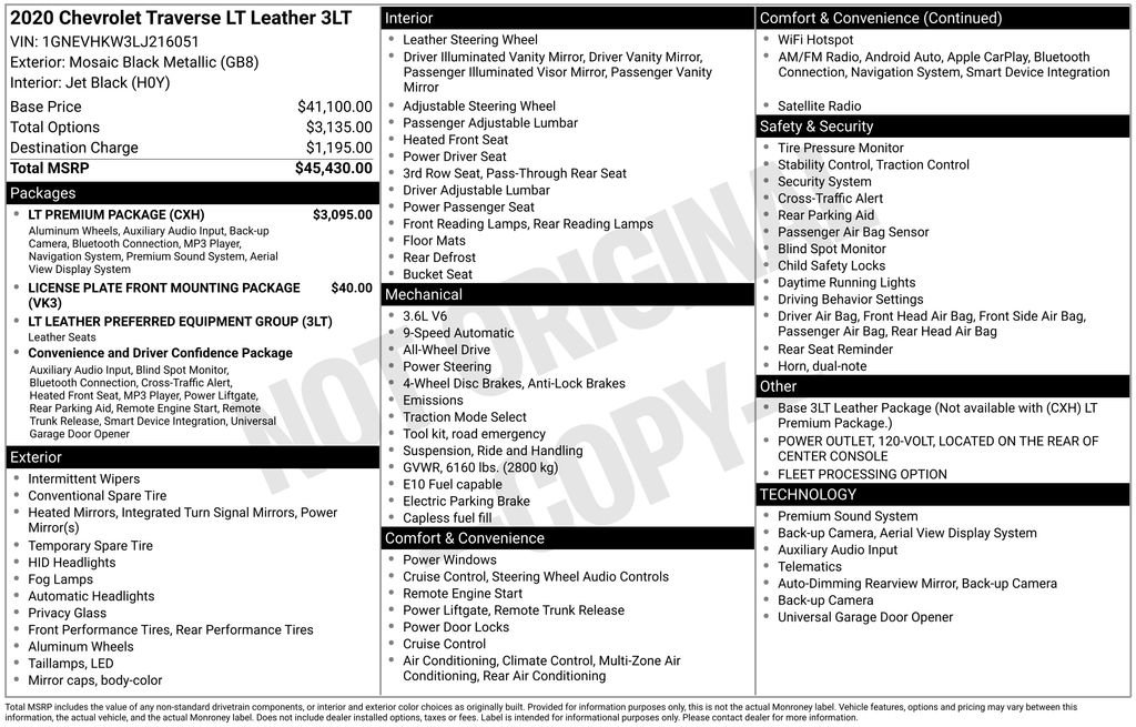 Used 2020 Chevrolet Traverse LT w/ LT Premium Package AWD/4WD image 10
