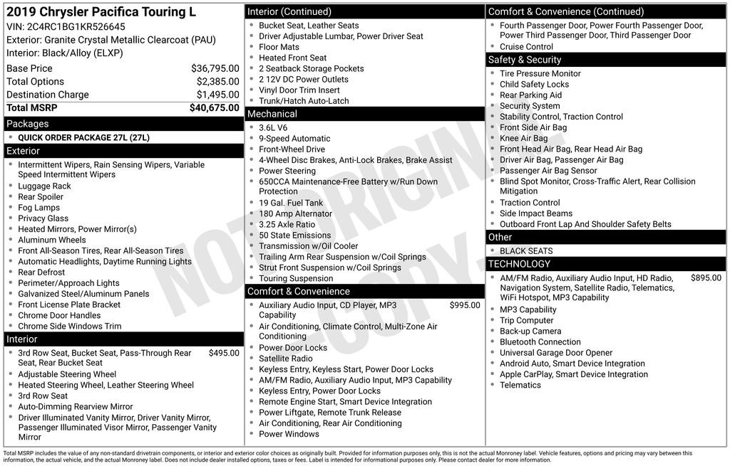 Used 2019 Chrysler Pacifica Touring-L FWD image 30