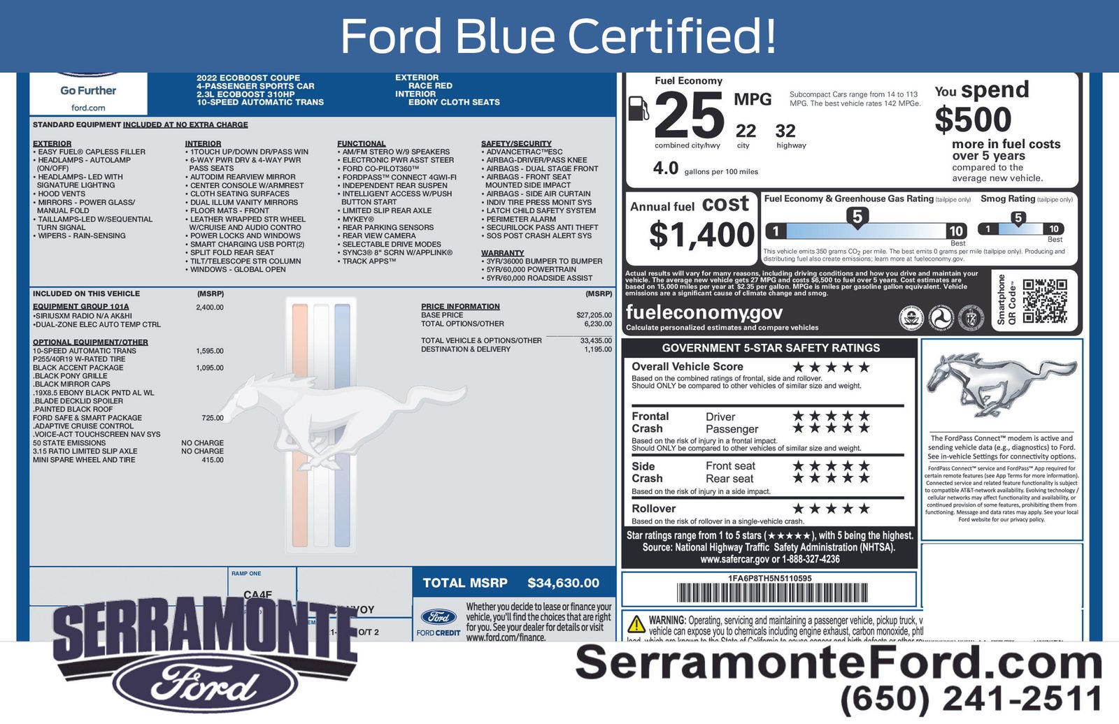 Certified 2022 Ford Mustang Coupe w/ Equipment Group 101A RWD image 13