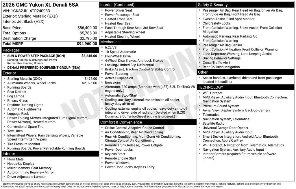 New 2026 GMC Yukon XL Denali w/ Sun & Power Step Package AWD/4WD image 34