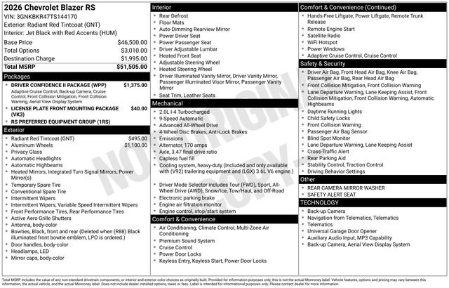 New 2026 Chevrolet Blazer RS w/ Driver Confidence II Package AWD/4WD image 45