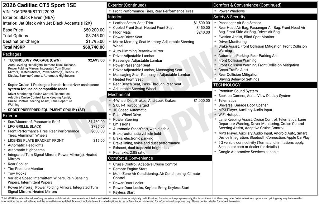 New 2026 Cadillac CT5 Sport w/ Technology Package